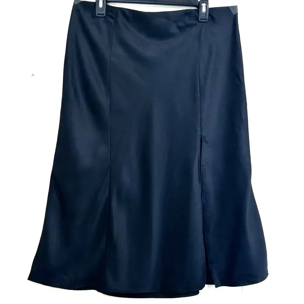 Danielle Bernstein Women's A-Line Silhouette Midi Skirt Size 1X Zip-Up Black